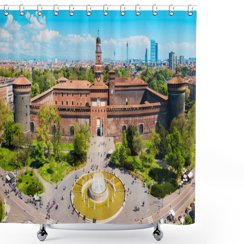 Personality  Sforza Castle Or Castello Sforzesco Aerial Panoramic View. Sforza Castle Is Located In Milan City In Northern Italy. Shower Curtains