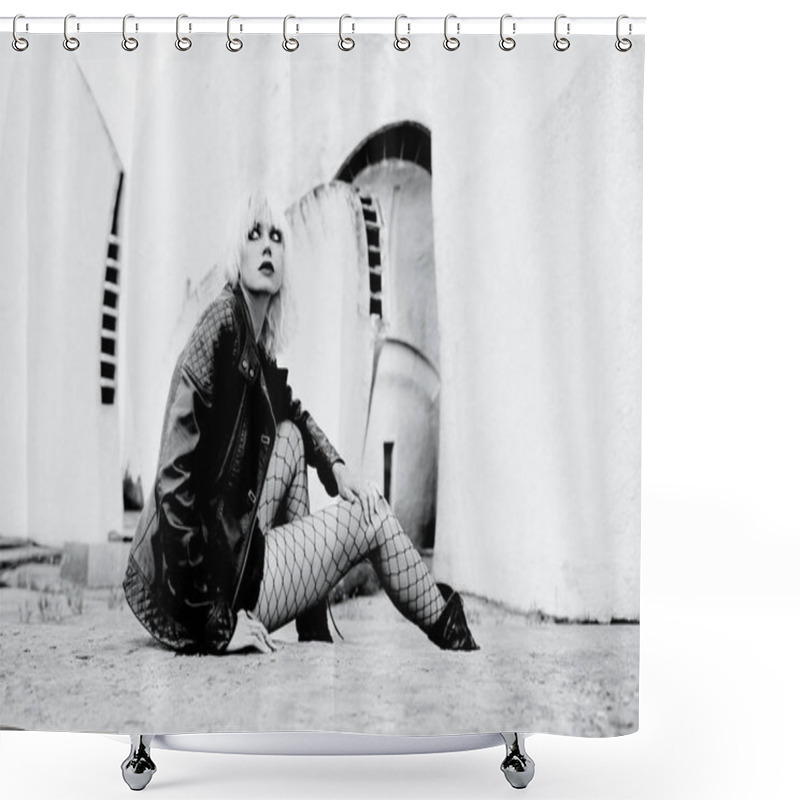 Personality  Monochrome Portrait Of Stylish Blonde Grunge Young Woman  Shower Curtains