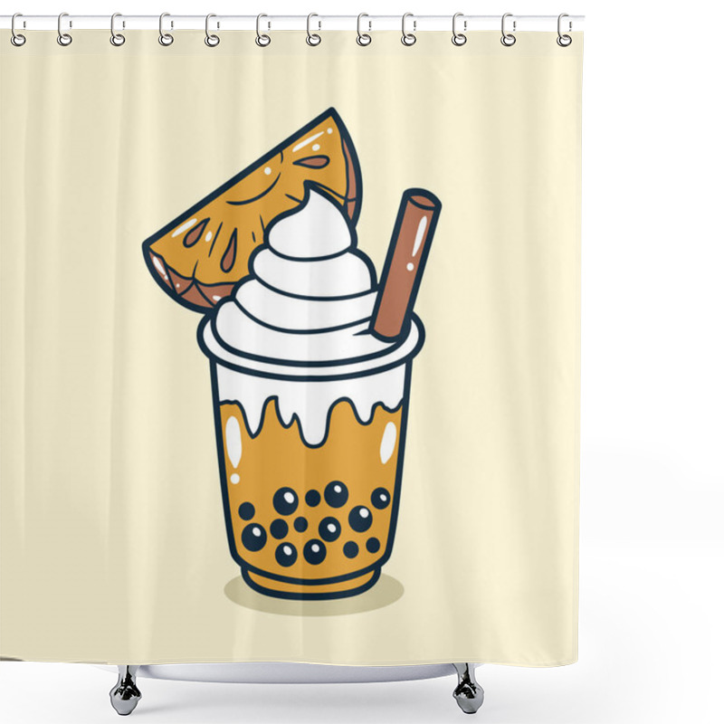 Personality  Bubble Tea Drink With Pineapple Toping Illustration Shower Curtains