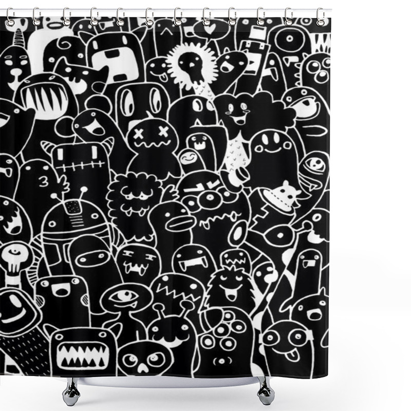 Personality  Hand Drawn Aliens And Monsters Cartoon Doodle Shower Curtains