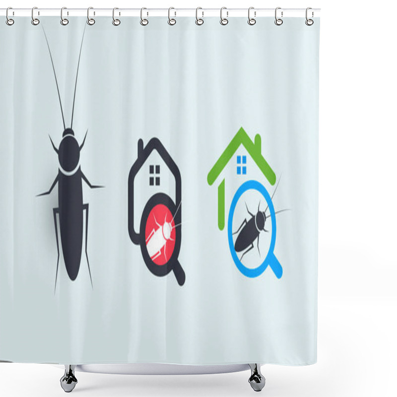 Personality  Pest Control Service Logo Concept Set. House Protection From Insects Symbols. Getting Rid Of Home Parasites Vector Graphic Shower Curtains