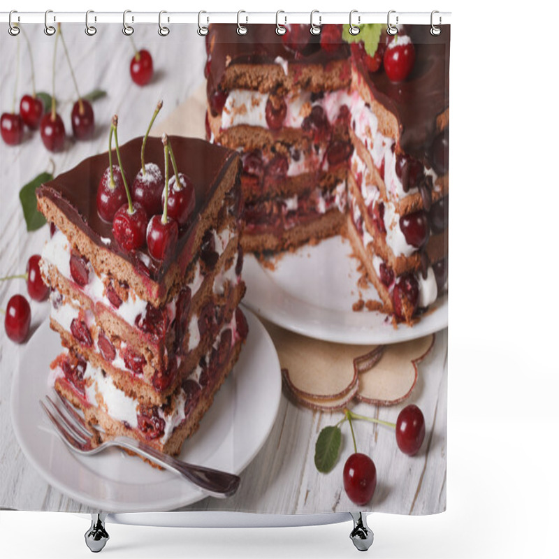 Personality  Piece Of Cherry Cake With Chocolate Horizontal Shower Curtains