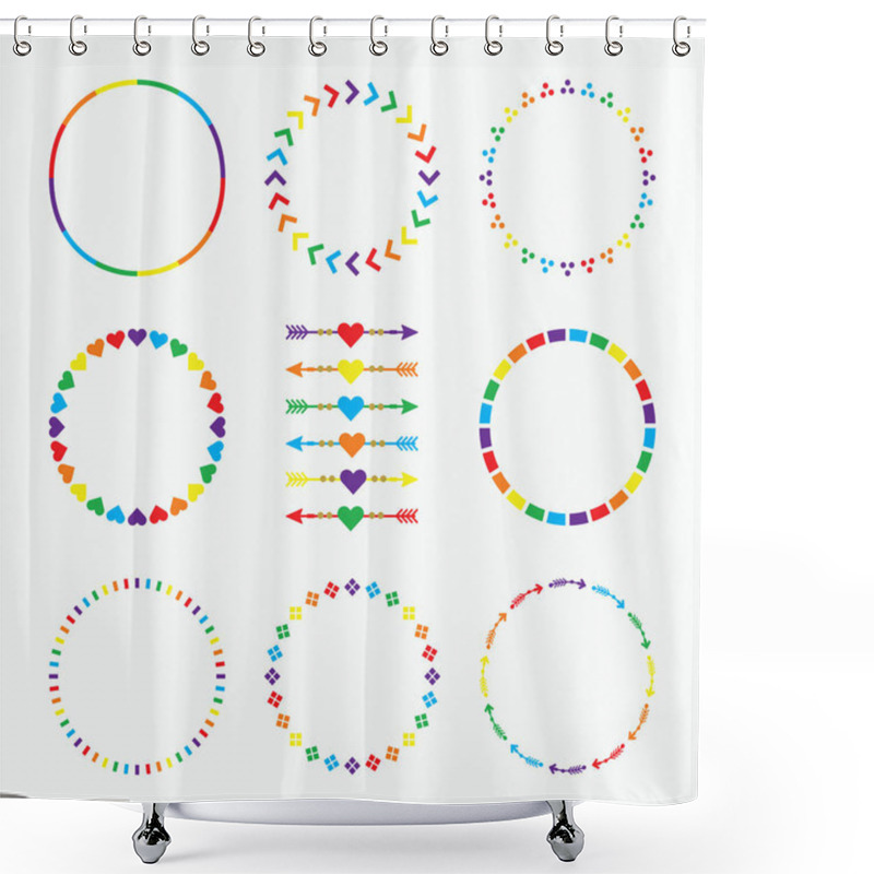 Personality  Colorful Rainbow Circle Emblems Pattern With Arrows Design Element Set On White Background Shower Curtains