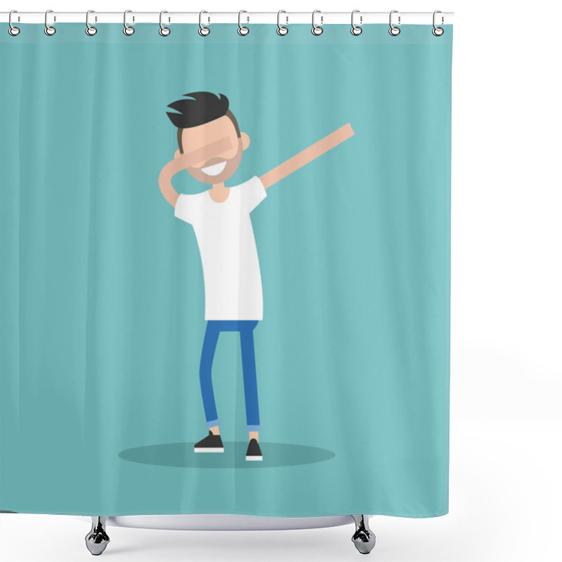 Personality  Young Character Making DAB Dance / Flat Editable Vector Illustra Shower Curtains