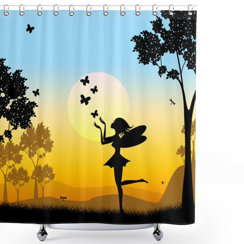 Personality  Silhouette Fairy Shows Faries Fairyland And Silhouettes Shower Curtains