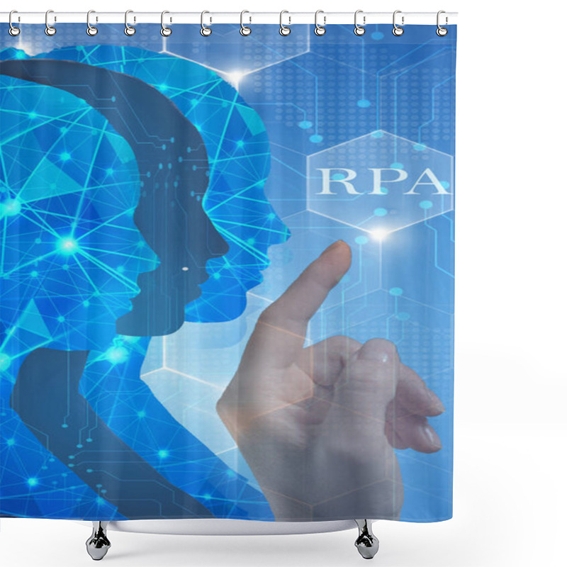 Personality  RPA Robotic Process Automation Innovation Technology Concept  Virtual Screen.Face Detection And Recognition Of Digital Human.Concept  Computer Vision Artificial Intelligence Biometric  Identification Shower Curtains