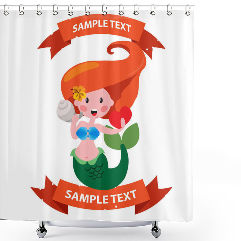 Personality  Mermaid With Ribbon Banner. Clipart On The Marine Theme. Shower Curtains