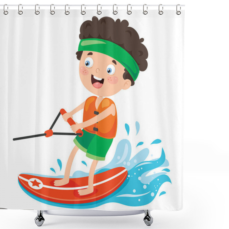 Personality  Happy Cartoon Character Surfing At Sea Shower Curtains