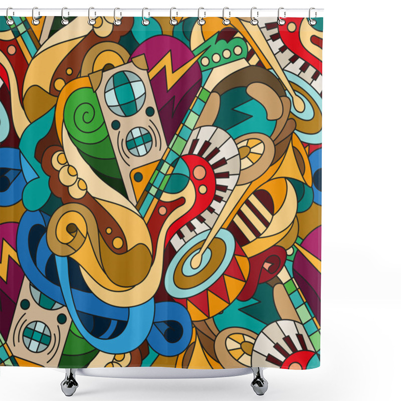 Personality  Seamless Pattern With Doodle Musical Instruments Shower Curtains