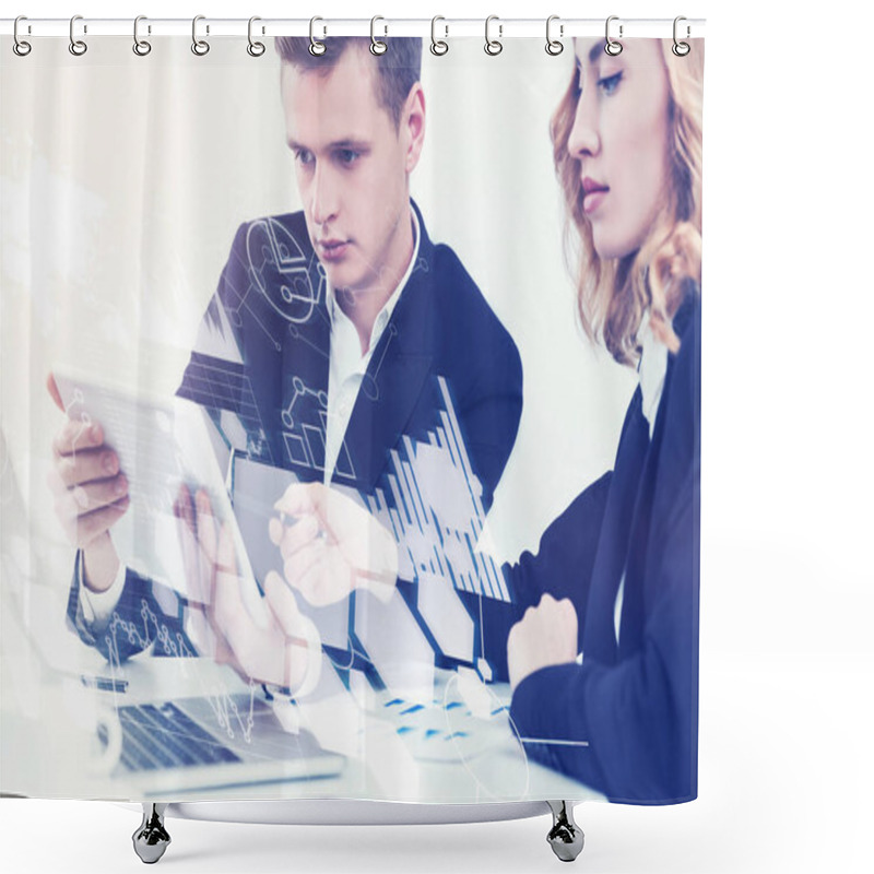 Personality  Business Partners With A Tablet, Graphs Shower Curtains