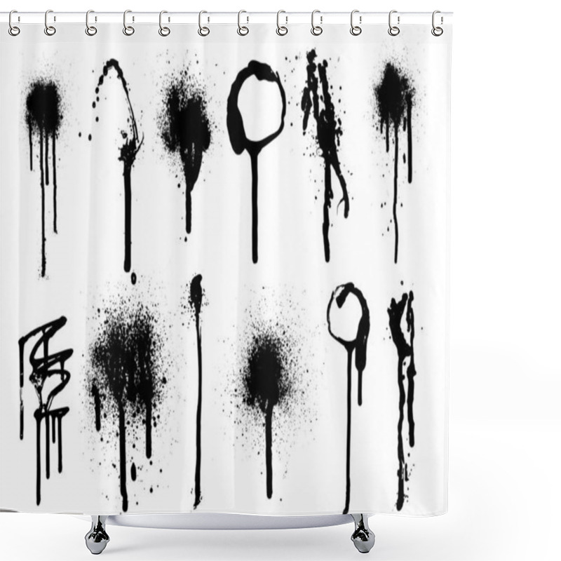 Personality  Vector Black And White Set With Ink Splash, Blot And Brush Stroke. Grunge Textured Geometrical Elements For Design, Backgrounds. Shower Curtains