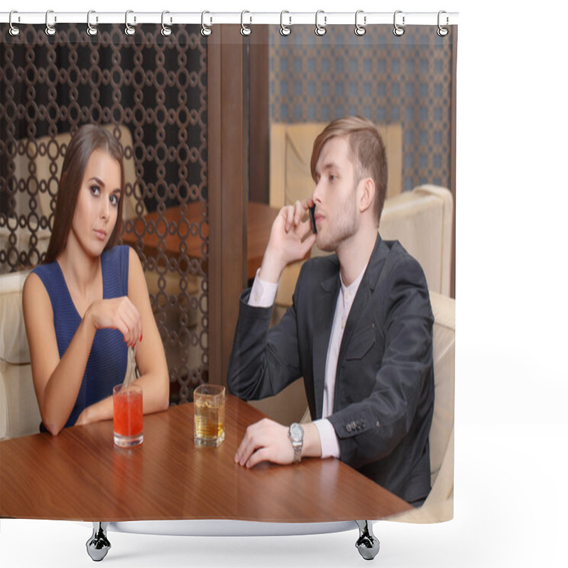 Personality  Couple Sits In The Cafe Shower Curtains