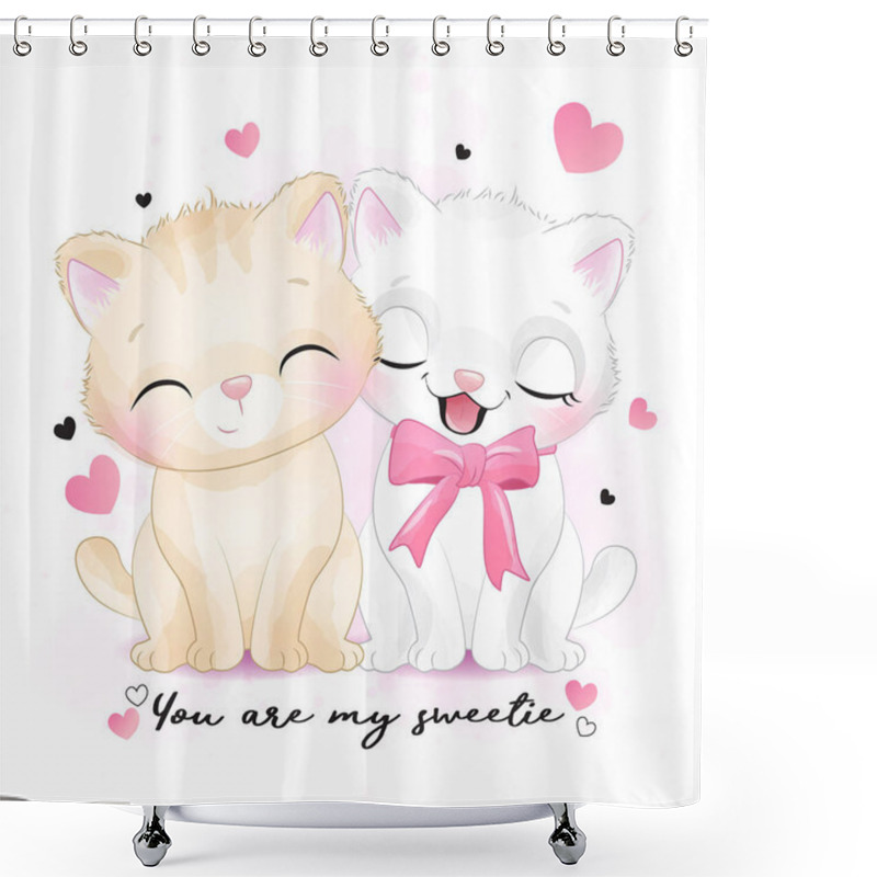 Personality  Two Cute Kitty Illustration Shower Curtains