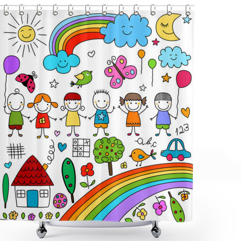 Personality  Child Like Drawings Set Shower Curtains