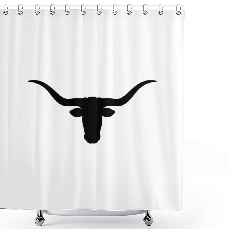 Personality  Longhorn Cattle Head Silhouette Vector Isolated On White Background. Longhorn Cattle Logo Template In Trendy Style. Suitable For Many Purposes About Cow Or Longhorn Cattle. Shower Curtains