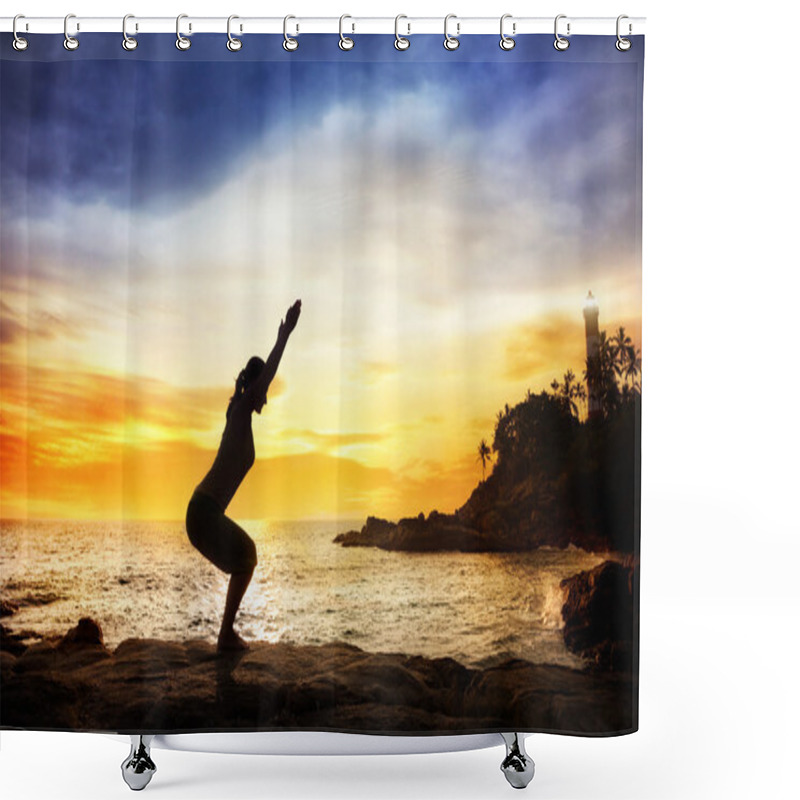 Personality  Yoga Near Lighthouse Shower Curtains