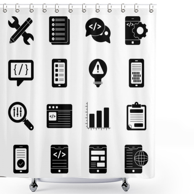 Personality  Here Is A Set Of Mobile Development, Useful For App Development, App Design And All Graphics Projects. Flat Icons On White Background Are Displaying Conceptual Visuals Which Are Easy To Edit And Modify. Shower Curtains