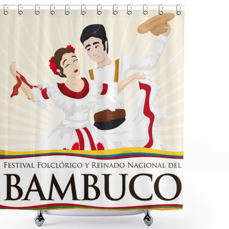 Personality  Couple Dancing With Traditional Costumes Colombian Bambuco For Folkloric Festival, Vector Illustration Shower Curtains