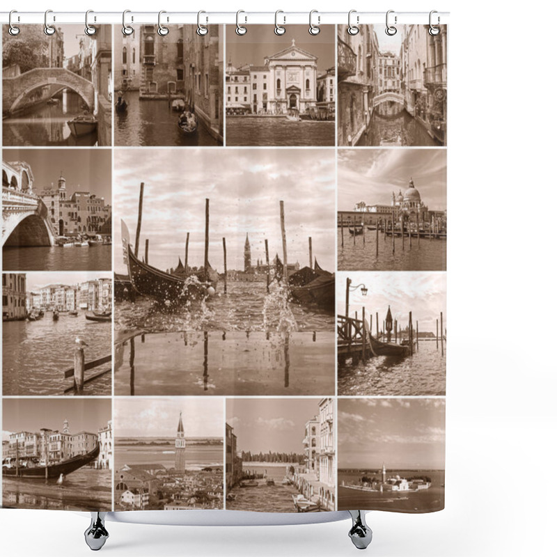 Personality  Collage Of Landmarks In Venice, Italy (sepia) Shower Curtains