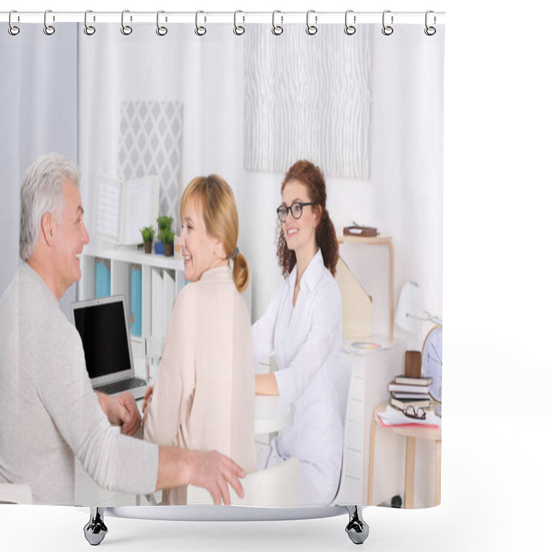 Personality  Couple Discussing Terms Of Insurance Contract  Shower Curtains