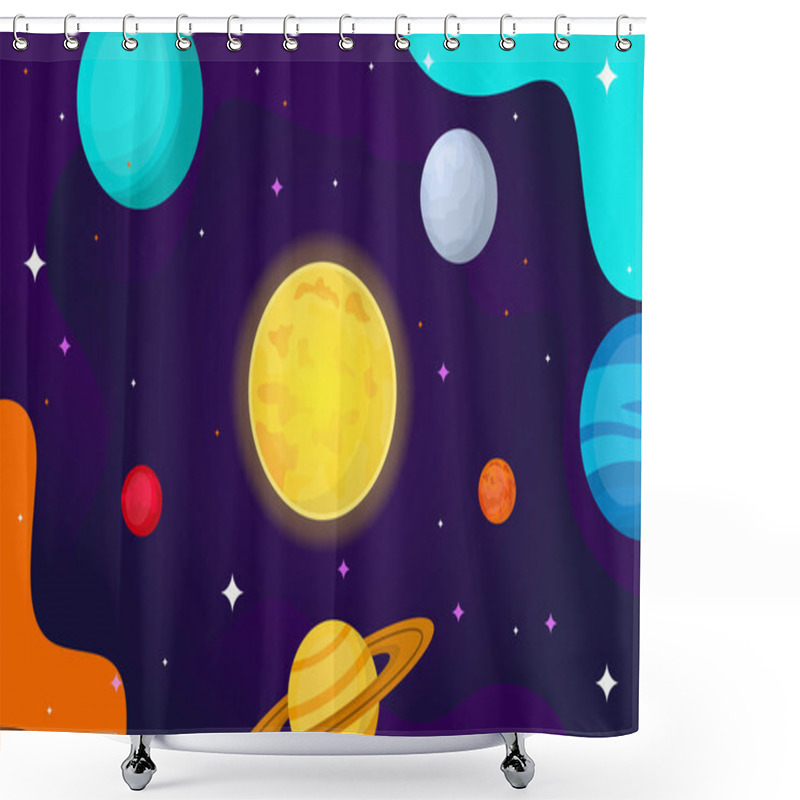 Personality  Planet Star Sun Moon Space Flat Vector Illustration Shower Curtains