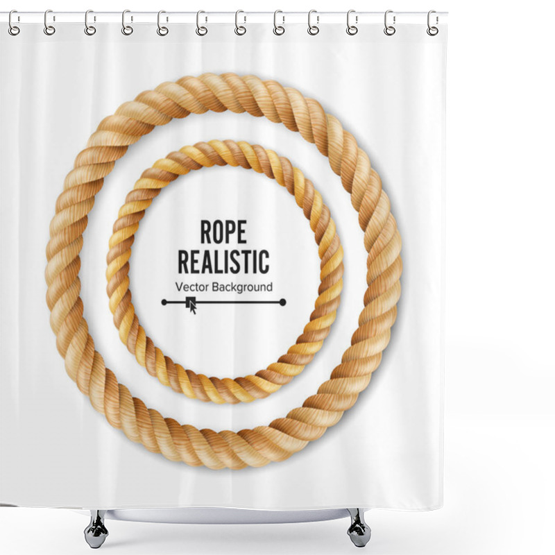 Personality  Realistic Rope Vector. 3D Circular Rope Isolated On White Background. Illustration Of Twisted Nautical Thick Line. Graphic String Cord With Soft Shadow. Shower Curtains