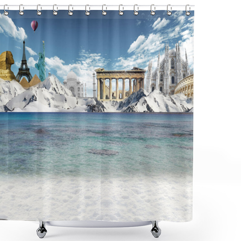 Personality  Mountain Lake And World Landmarks Shower Curtains