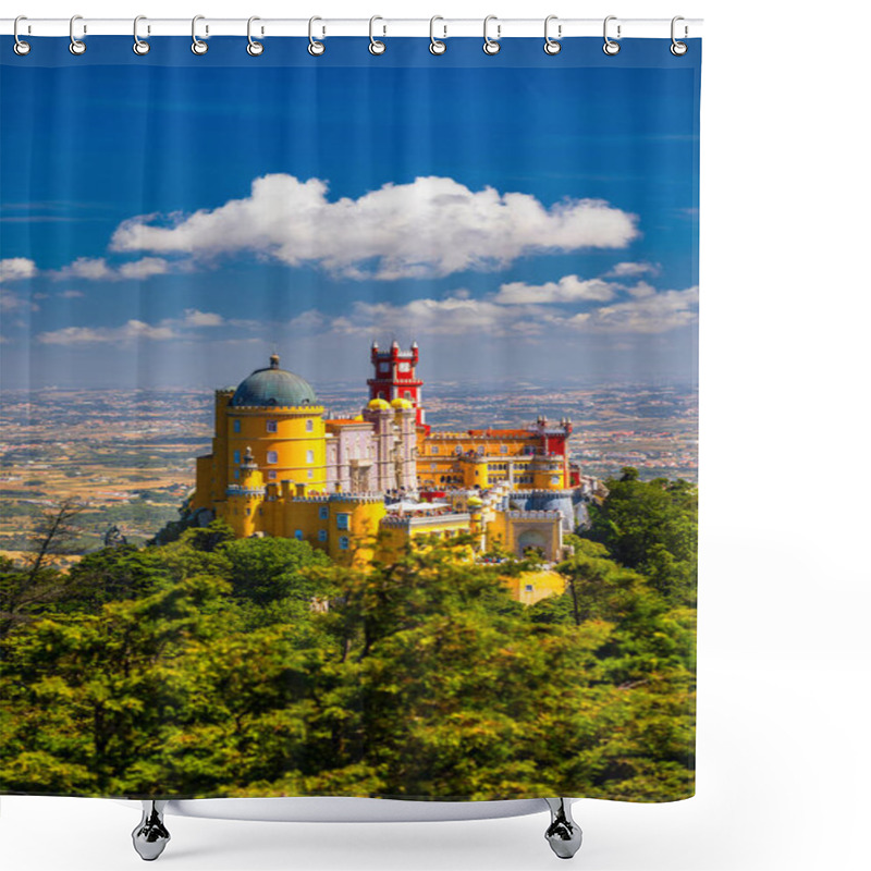 Personality  Palace Of Pena In Sintra. Lisbon, Portugal. Travel Europe, Holidays In Portugal. Panoramic View Of Pena Palace, Sintra, Portugal. Pena National Palace, Sintra, Portugal.  Shower Curtains