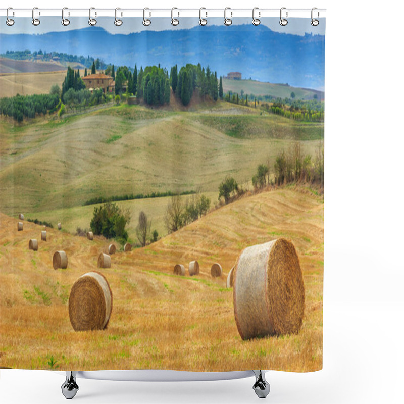 Personality  Stunning Rural Landscape With Hay Bales In Tuscany,Italy,Europe Shower Curtains