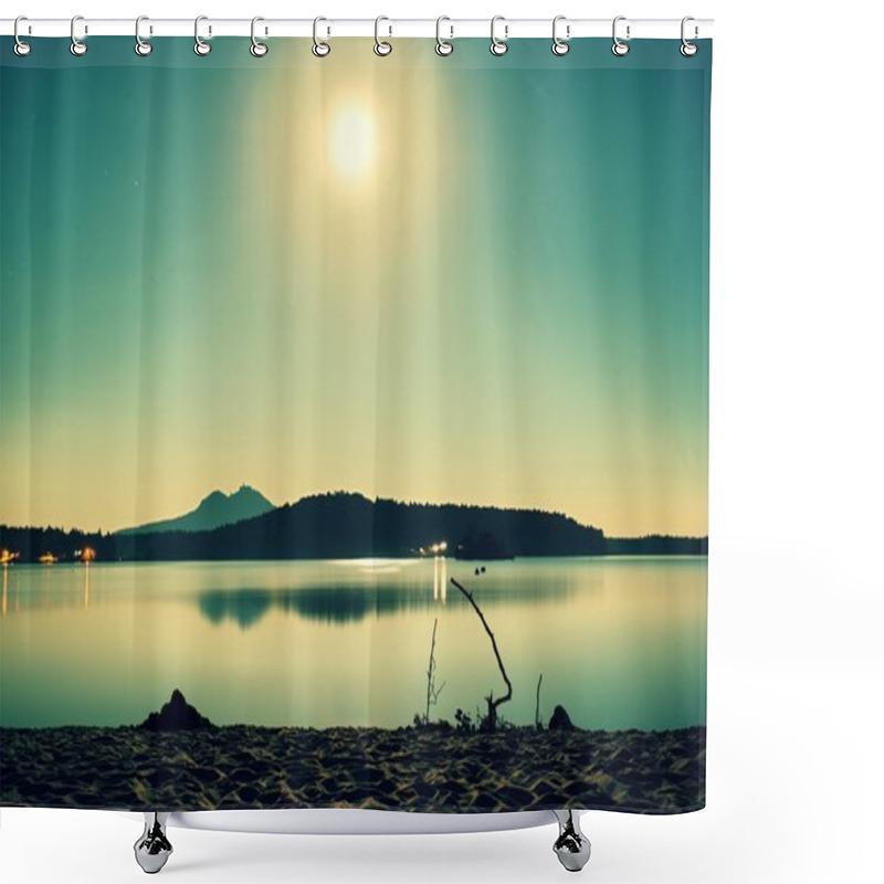 Personality  Romantic Full Moon Night At Lake, Calm Water Level With Moon Rays. Burh On The Hill. Shower Curtains