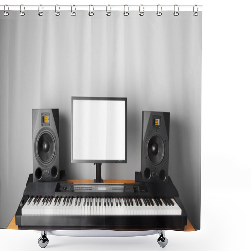 Personality  Digital Audio Workstation (daw) Studio With Electronic Piano And Monitor Speakers Shower Curtains