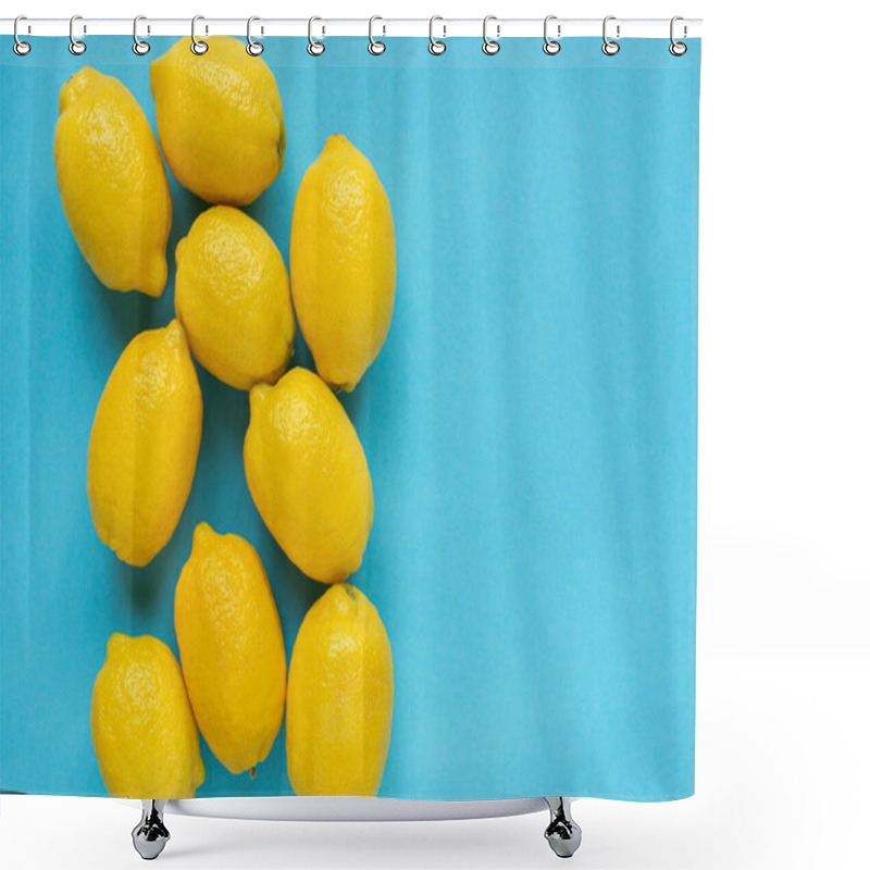 Personality  Top View Of Ripe Yellow Lemons On Blue Background Shower Curtains