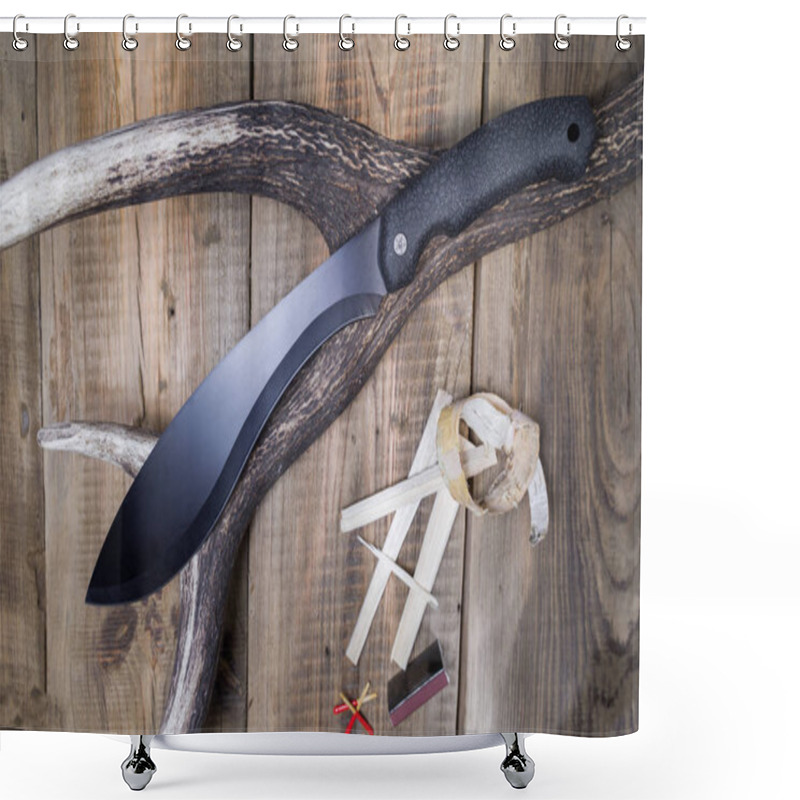 Personality  Hunting Knife On A Deer Horn. Hunting Matches. Shower Curtains