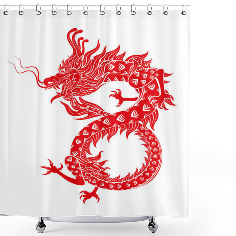 Personality  Traditional Chinese Dragon Red Zodiac Sign Number 8 Infinity Isolated On White Background For Card Design Print Media Or Festival. China Lunar Calendar Animal Happy New Year. Vector Illustration. Shower Curtains