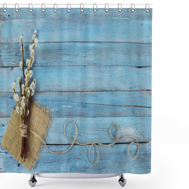 Personality  Pussy Willow Twigs On Wood Background Shower Curtains