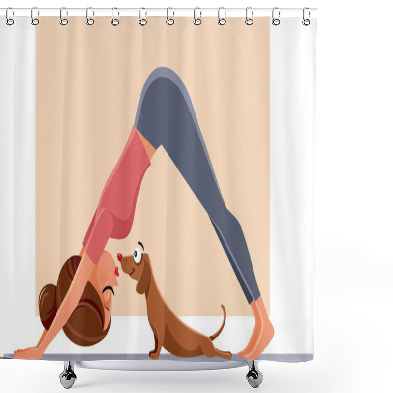 Personality  Funny Girl Exercising Next To Her Dog On Yoga Mat Shower Curtains