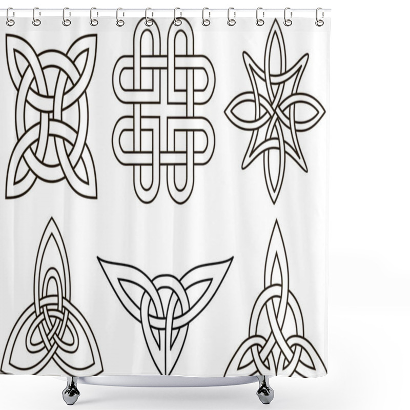 Personality  Medieval Celtic Knot Tattoo Set. Celtic, Irish Knots Ornament. Celtic Symbols, Endless Knot Shape Vector Icon, Infinite Spirit Unity Symbol, Pagan Circle Tribal Symbols Graphics Isolated Shower Curtains