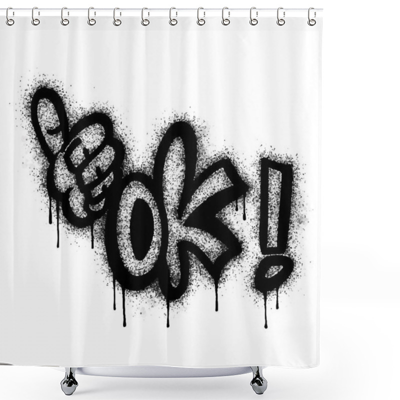 Personality  Spray Painted Graffiti Thumbs Up Icon Sprayed Isolated. Graffiti Like Symbol With Over Spray In Black Over White. Vector Illustration. Shower Curtains