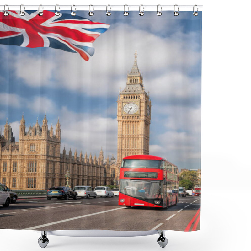 Personality  Big Ben With Red Bus In London, England, UK Shower Curtains