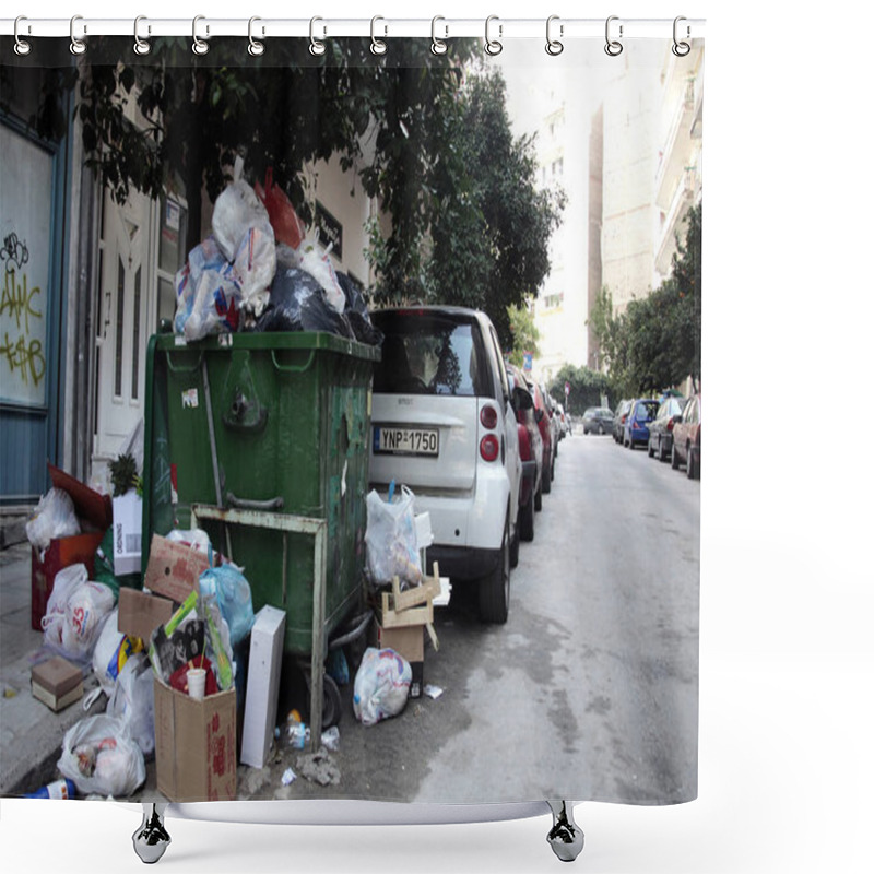 Personality  Piles Of Garbage On The Streets Of Thessaloniki, Greece, Due To Municipality Workers Strike On Oct. 5,  2011 Shower Curtains