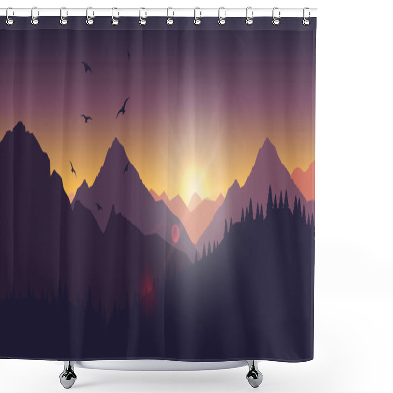 Personality  Mountain Landscape At Sunset And Dawn Shower Curtains