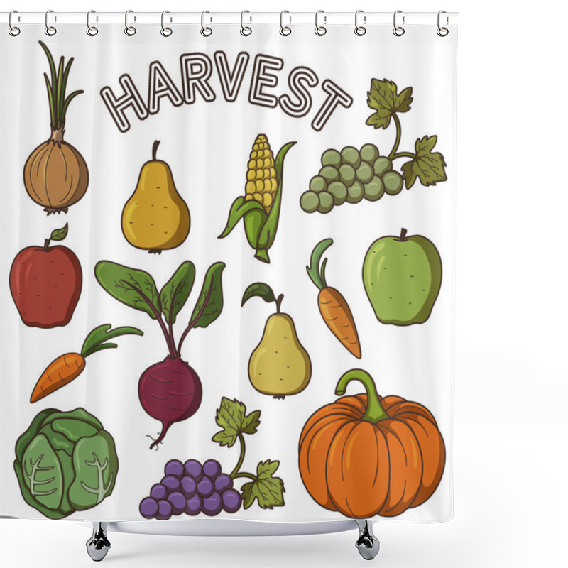 Personality  Set Of Images / Stickers On The Theme Of Harvesting; Set Of Illustrations Fruits And Vegetables Shower Curtains