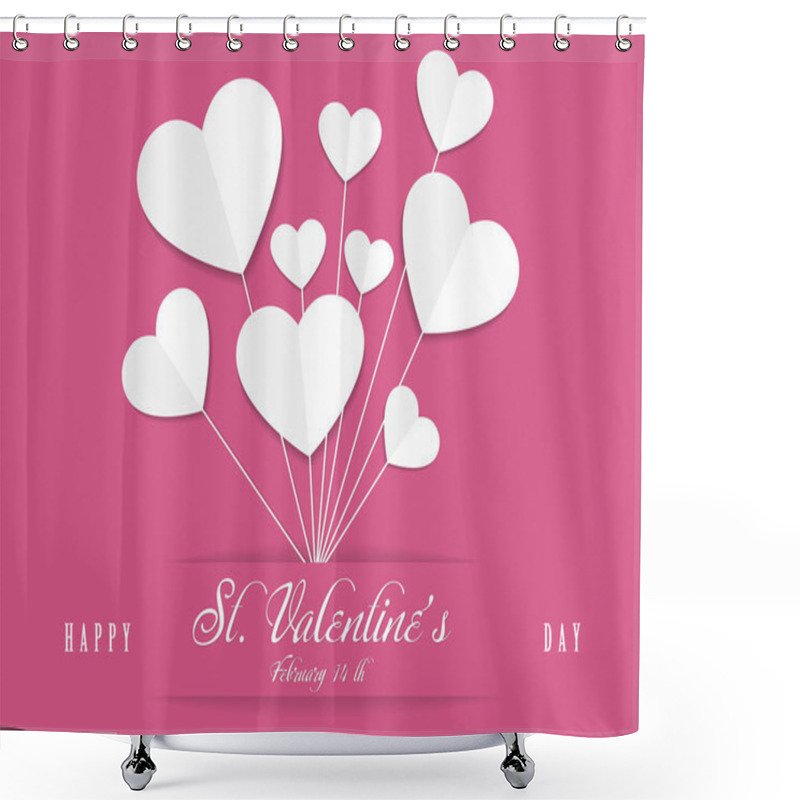 Personality  St. Valentines, February 14th Greeting Card With Pink Background, Paper Heart Balloons Vector Illustration Shower Curtains