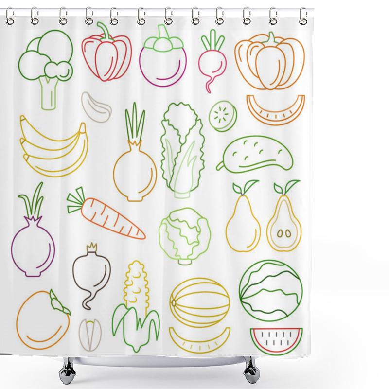 Personality  Line Art Set Of Fruits And Vegetables Shower Curtains