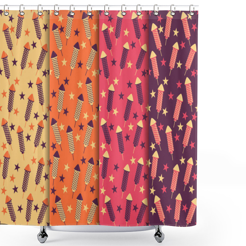 Personality  Festive Seamless Pattern. Firecrackers, Rockets, Fireworks. Fant Shower Curtains