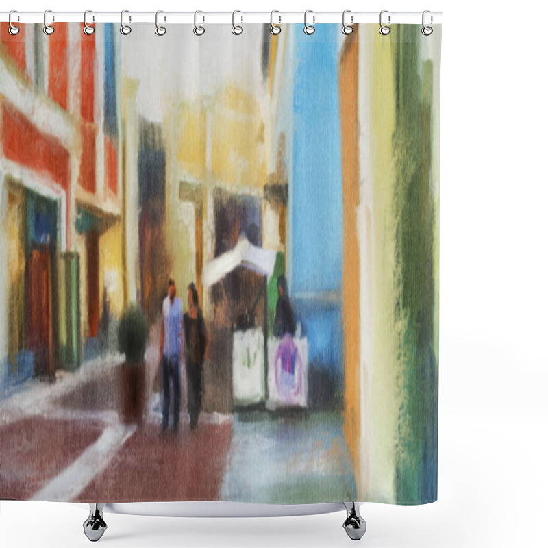 Personality  City Landscape.  Oil Painting.  Hand-drawn Illustration. Shower Curtains