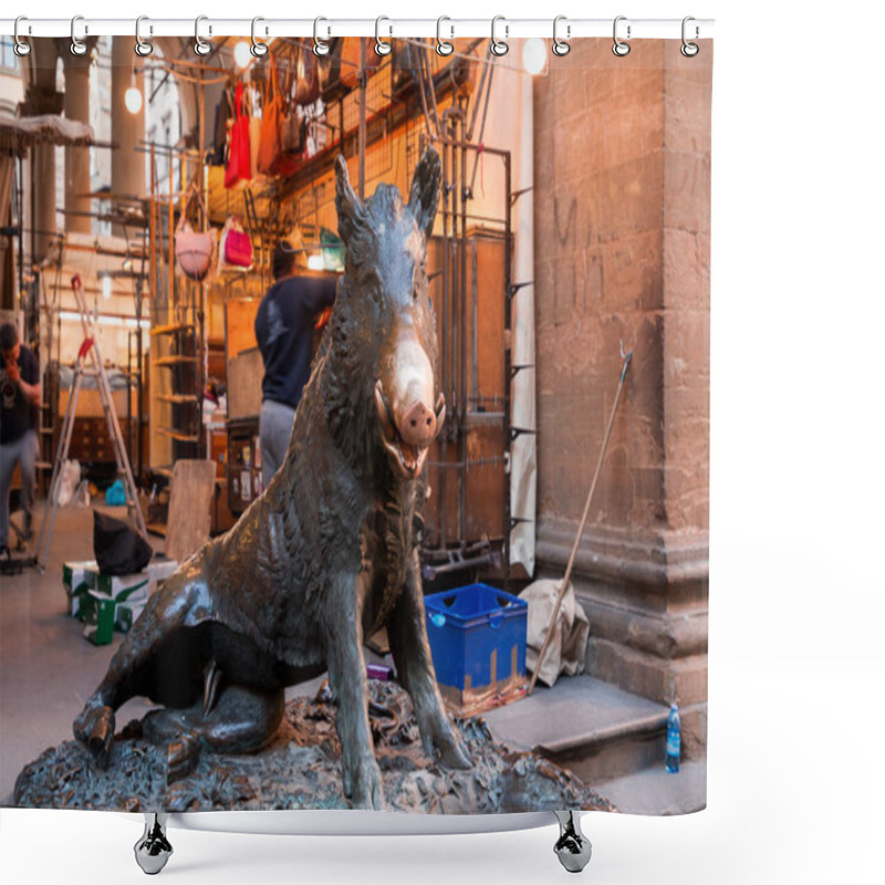 Personality  Florence, Italy - April 5, 2022: Il Porcellino Is The Local Florentine Nickname For The Bronze Fountain Of A Boar. The Fountain Figure Was Sculpted And Cast By Baroque Master Pietro Tacca. Shower Curtains