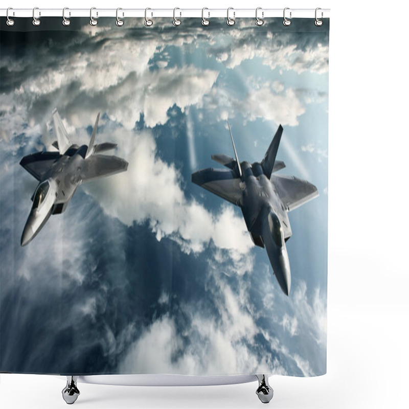 Personality  Two F-22 Raptors In High Attitude Above The Clouds Shower Curtains