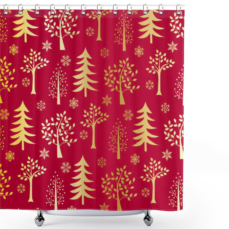 Personality  Christmas Trees On Red Background Shower Curtains