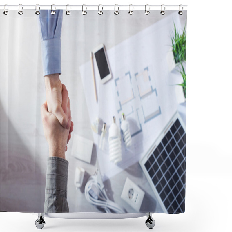 Personality  Contractor And Customer Shaking Hands Shower Curtains